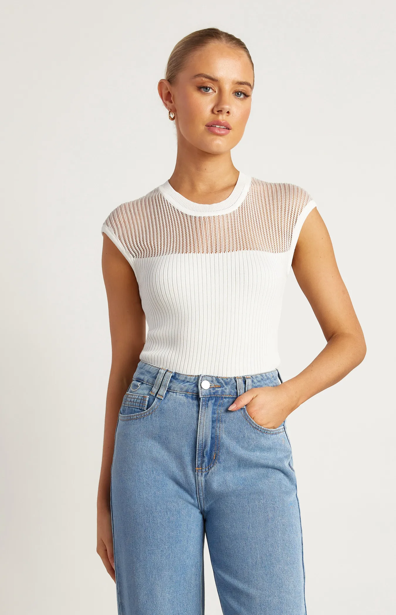 Sheer Stripe Textured Knit Top (WKN721)