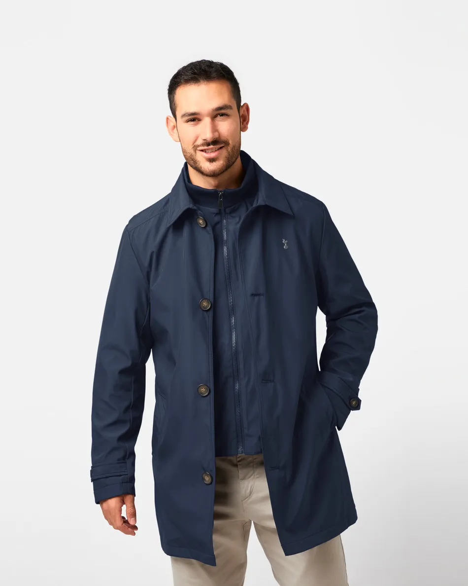 Spurs Mens Double Layer Navy Trench Coat