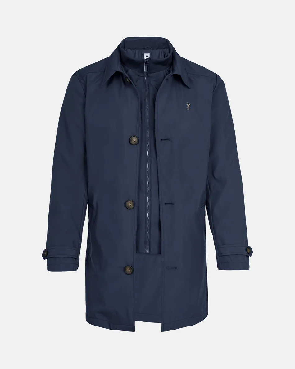 Spurs Mens Double Layer Navy Trench Coat