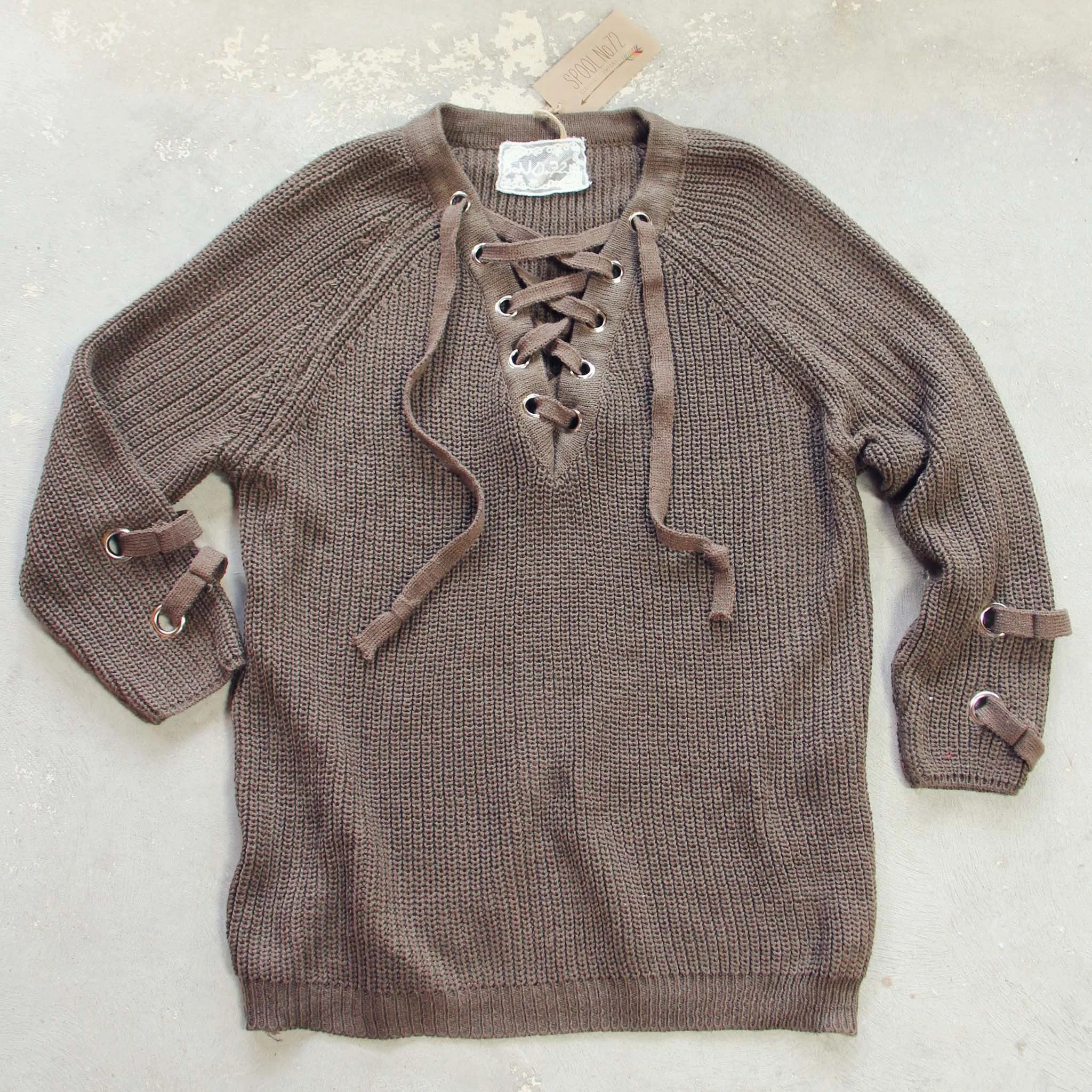 Stevie Lace-Up Sweater in Olive (wholesale)