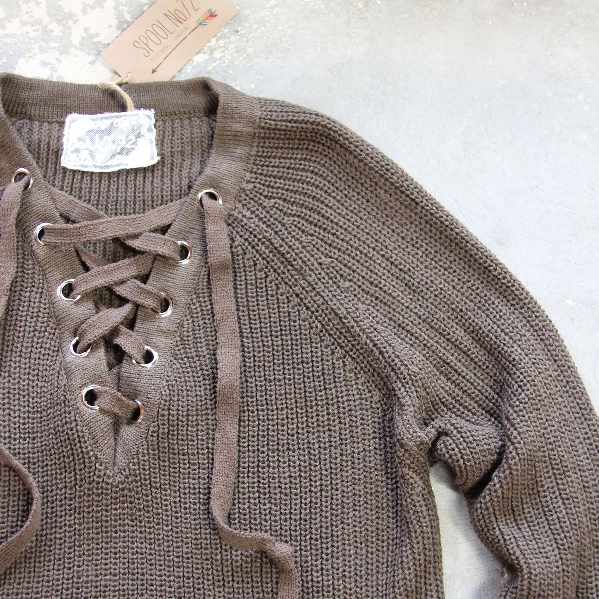 Stevie Lace-Up Sweater in Olive (wholesale)