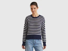 Striped boxy fit sweater - Dark Blue | Benetton