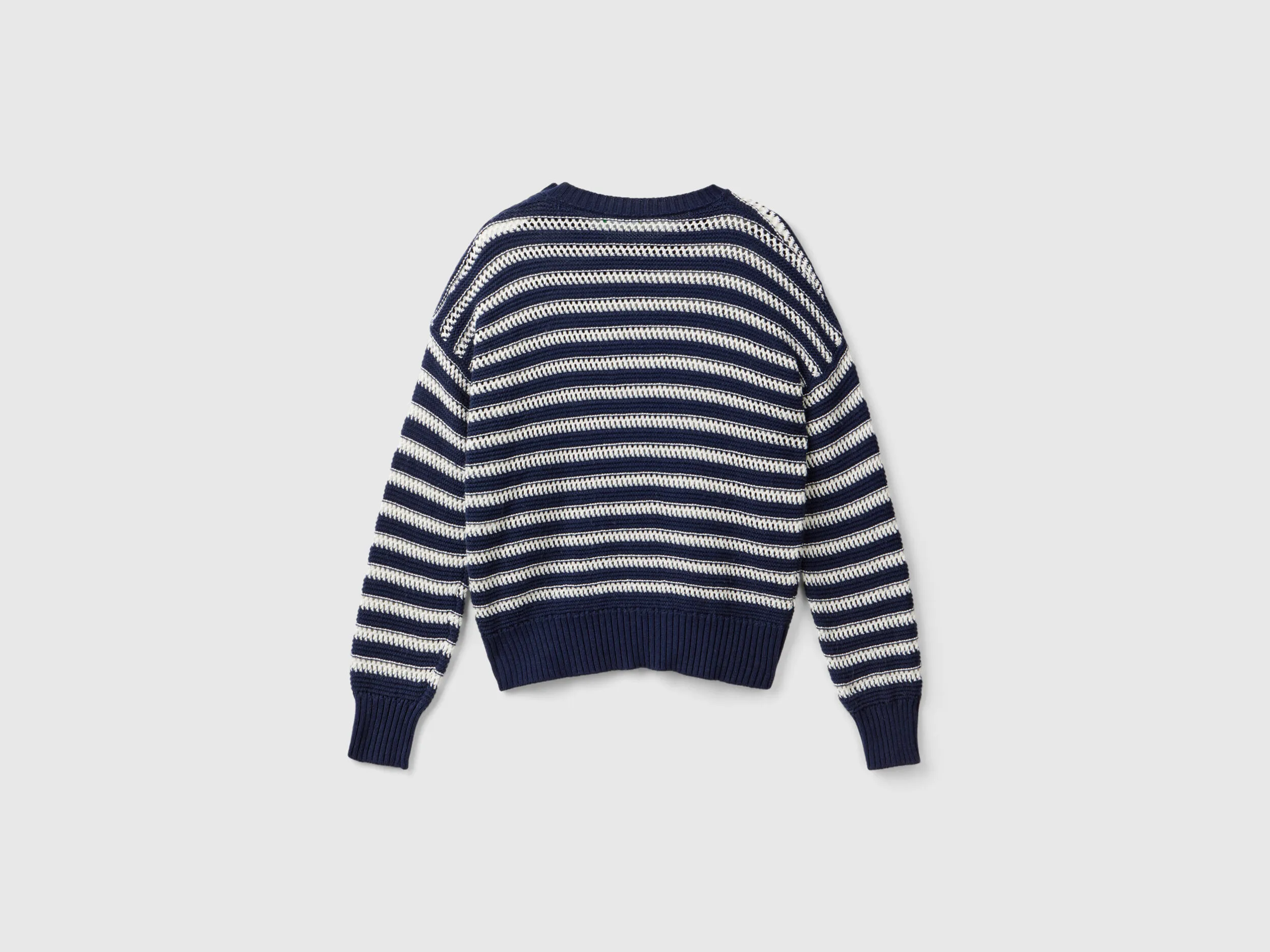 Striped boxy fit sweater - Dark Blue | Benetton