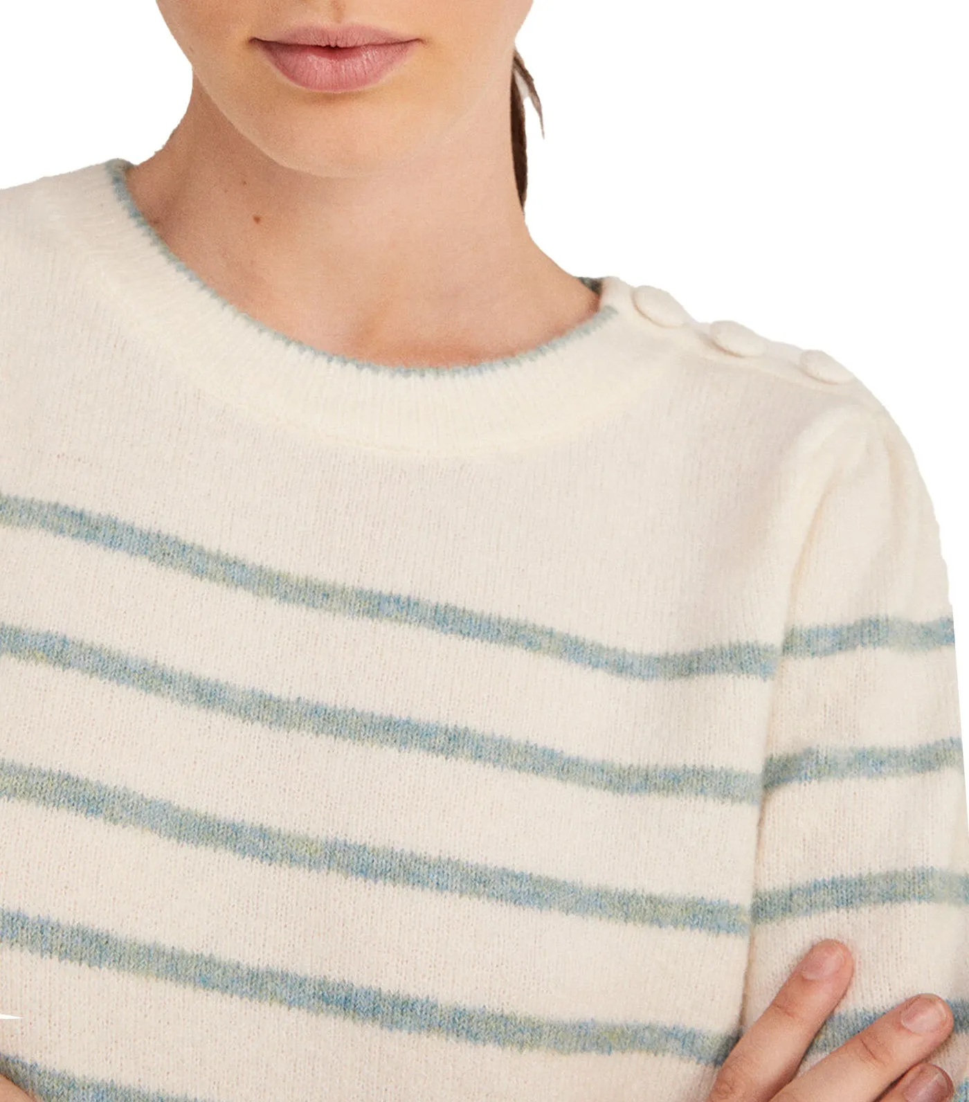 Striped Buttons Shoulder Sweater 3