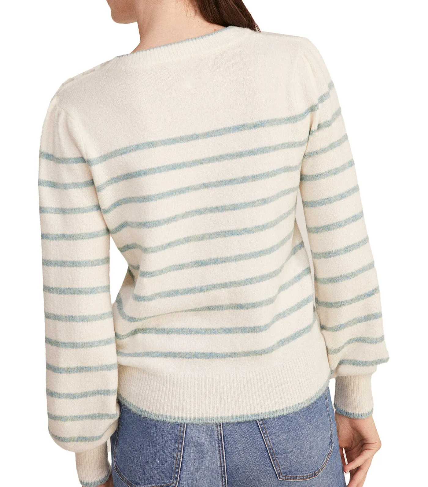 Striped Buttons Shoulder Sweater 3