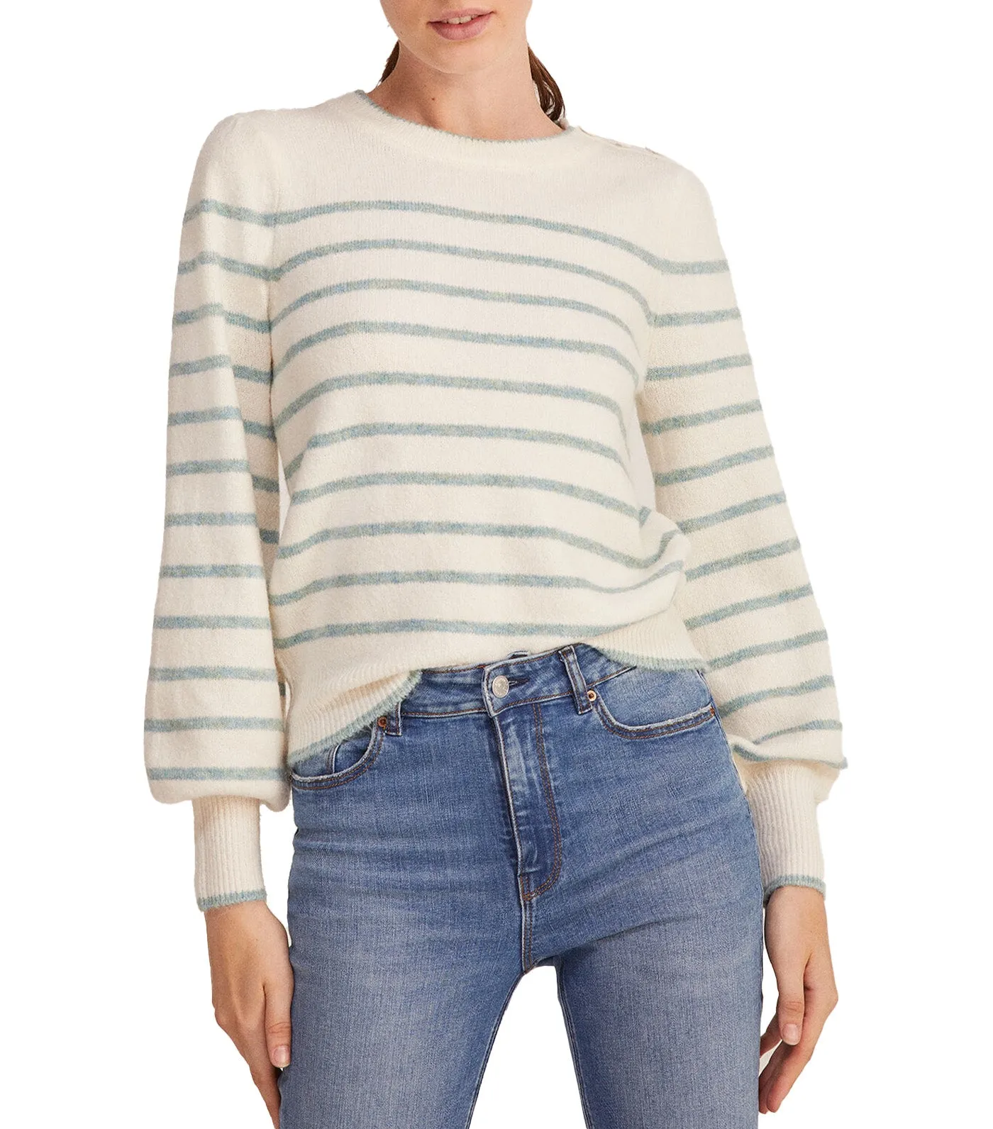 Striped Buttons Shoulder Sweater 3