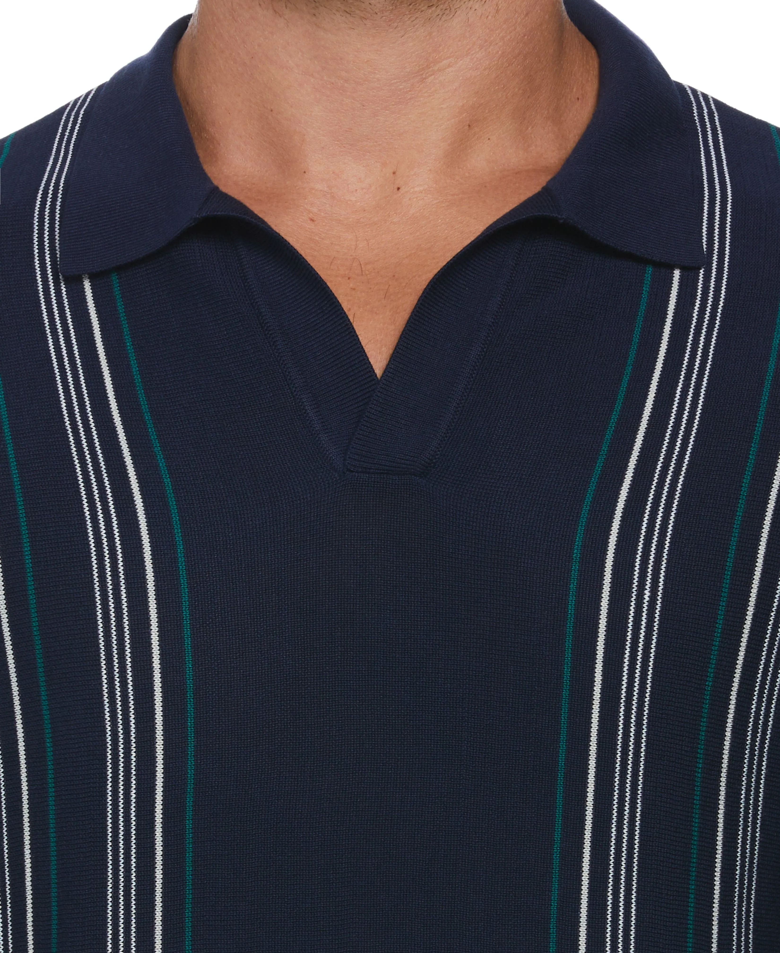 Striped Johnny Collar Polo Sweater