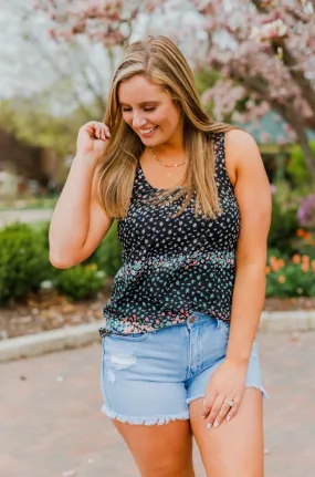 Strive For The Best Floral Tank Top- Black