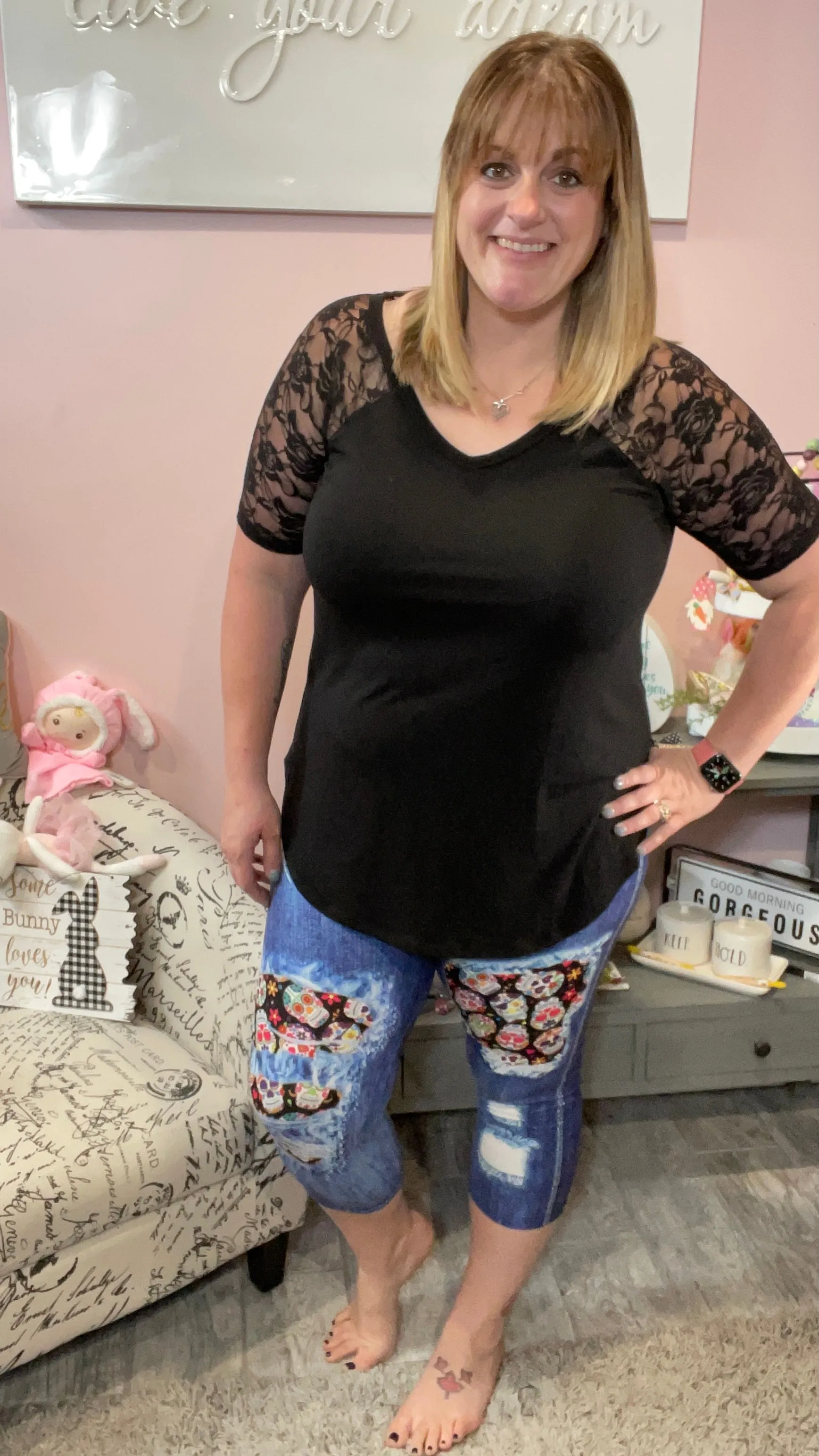 Sugar Skull Patched Capri Legging