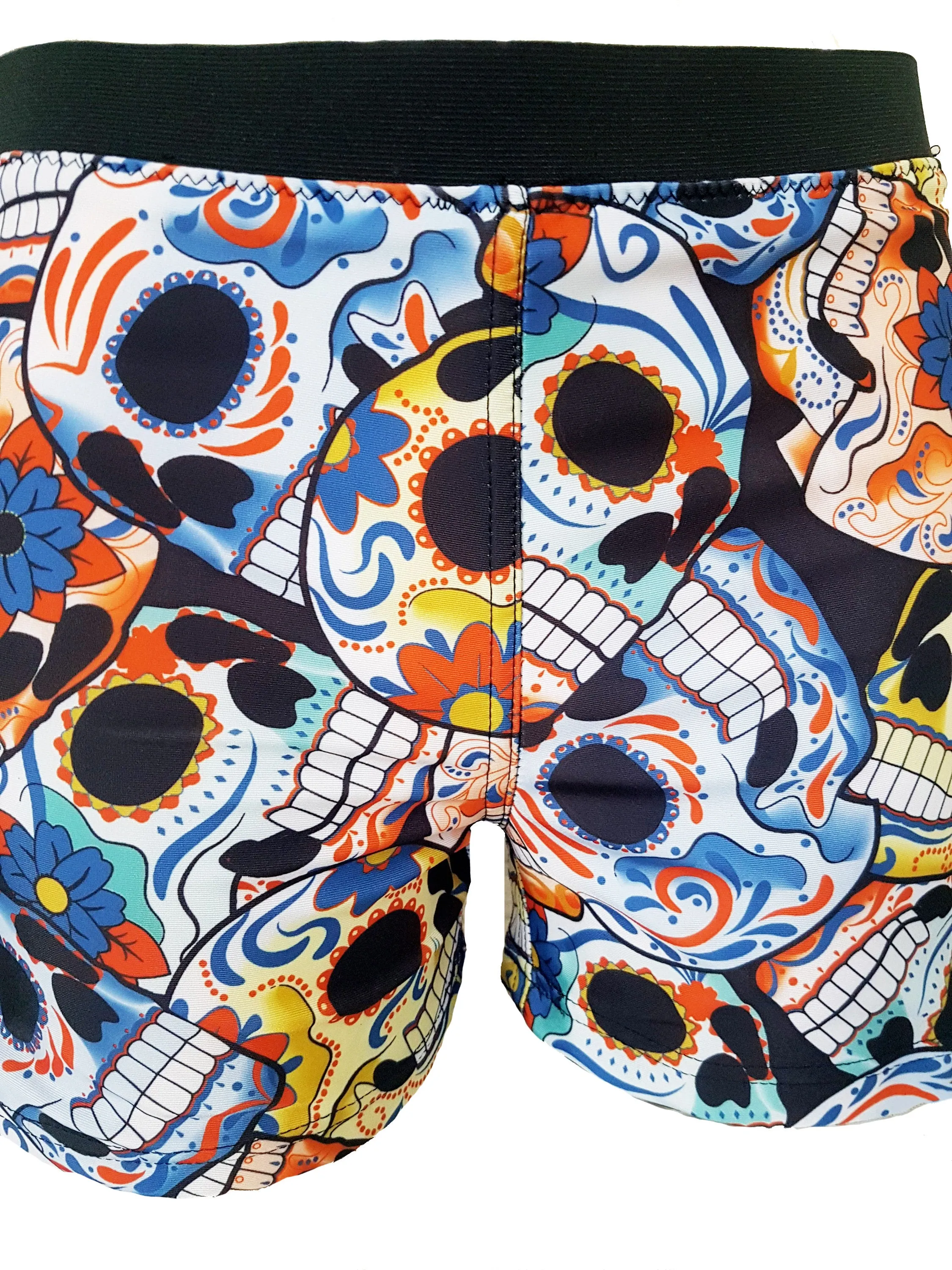 Sugar skull print mens swim trunks