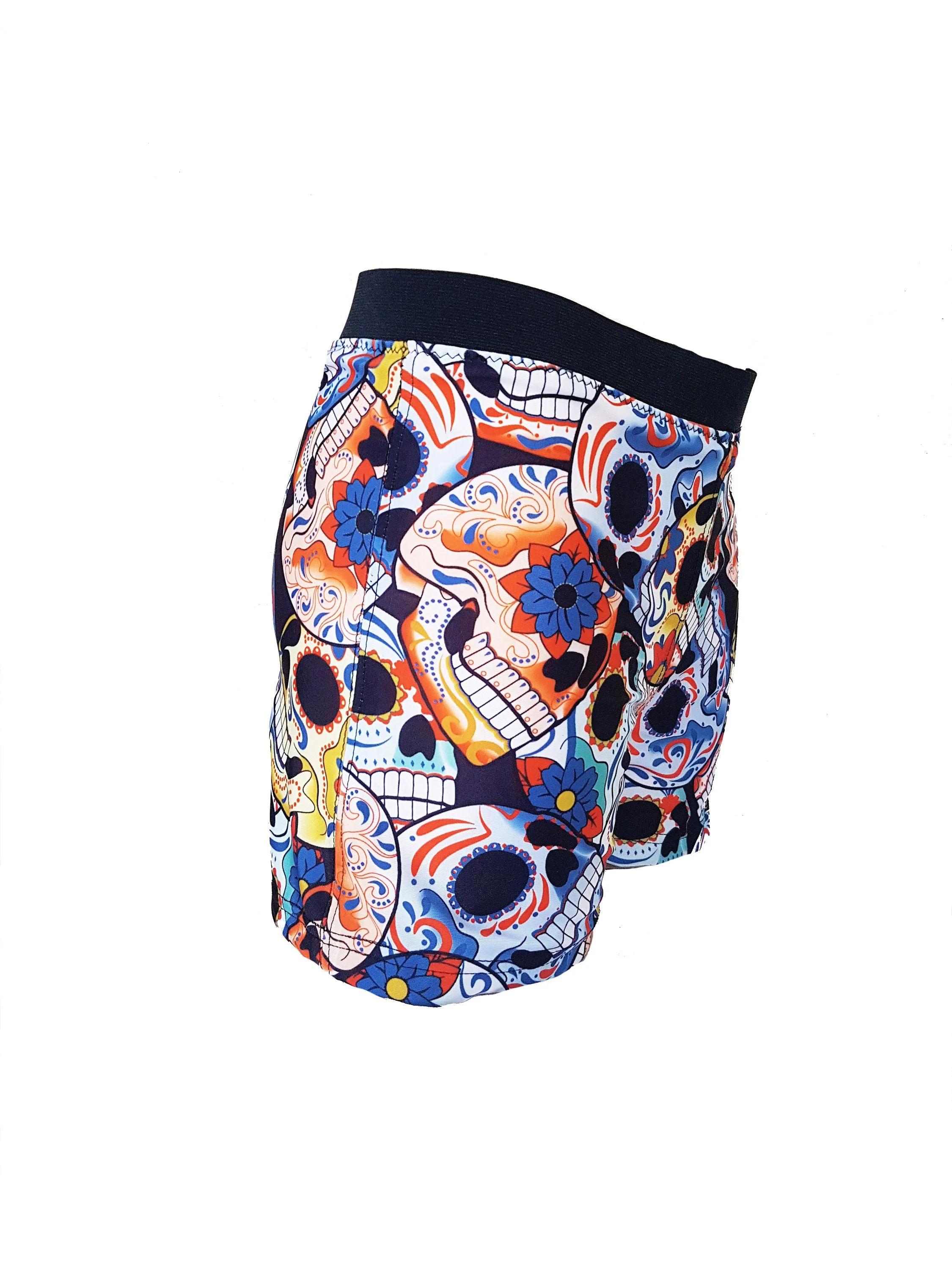 Sugar skull print mens swim trunks