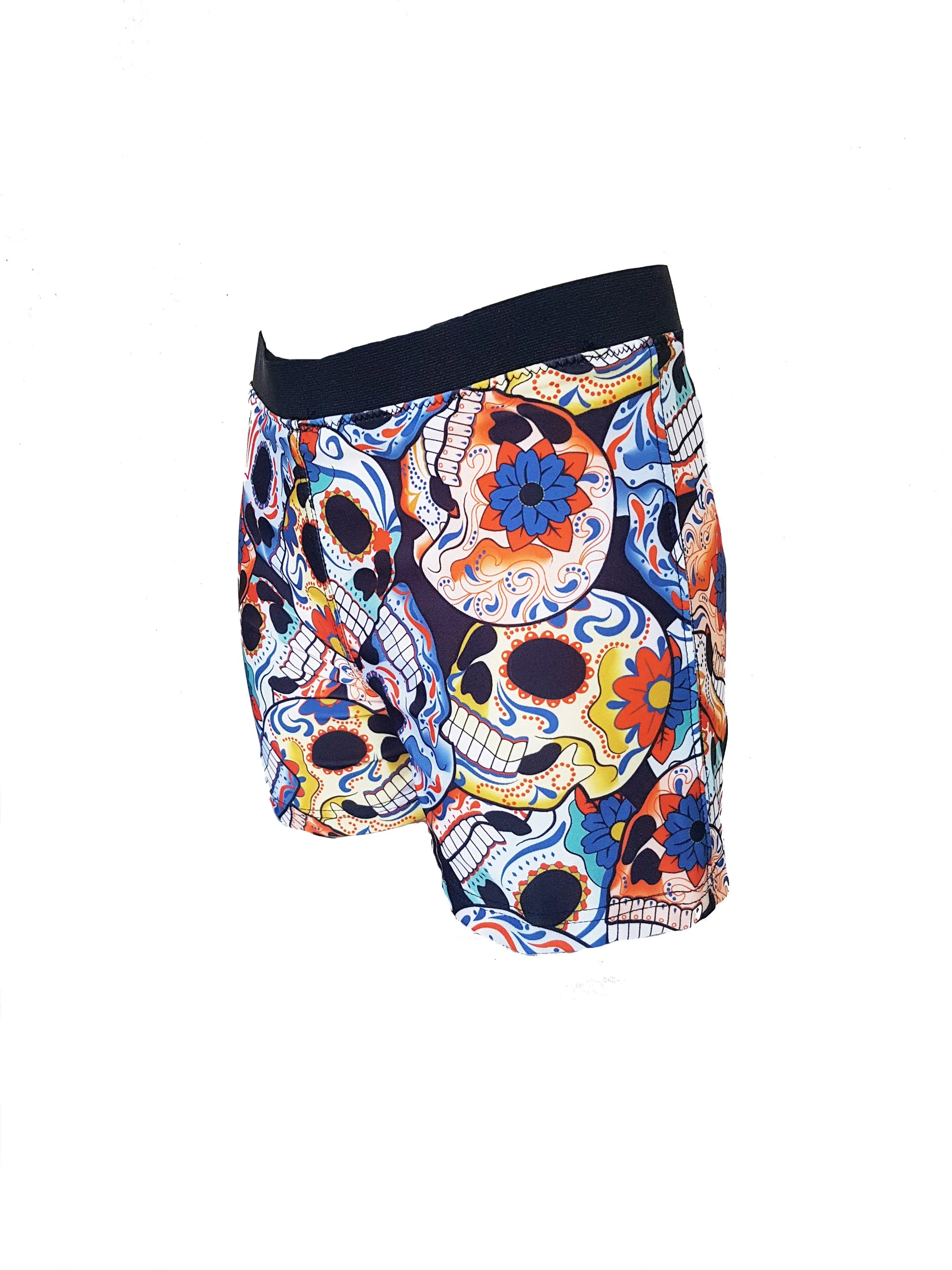 Sugar skull print mens swim trunks