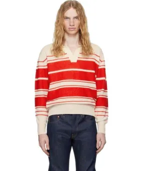 SUNNEI Off-White & Red Striped Knit Long Sleeve Polo