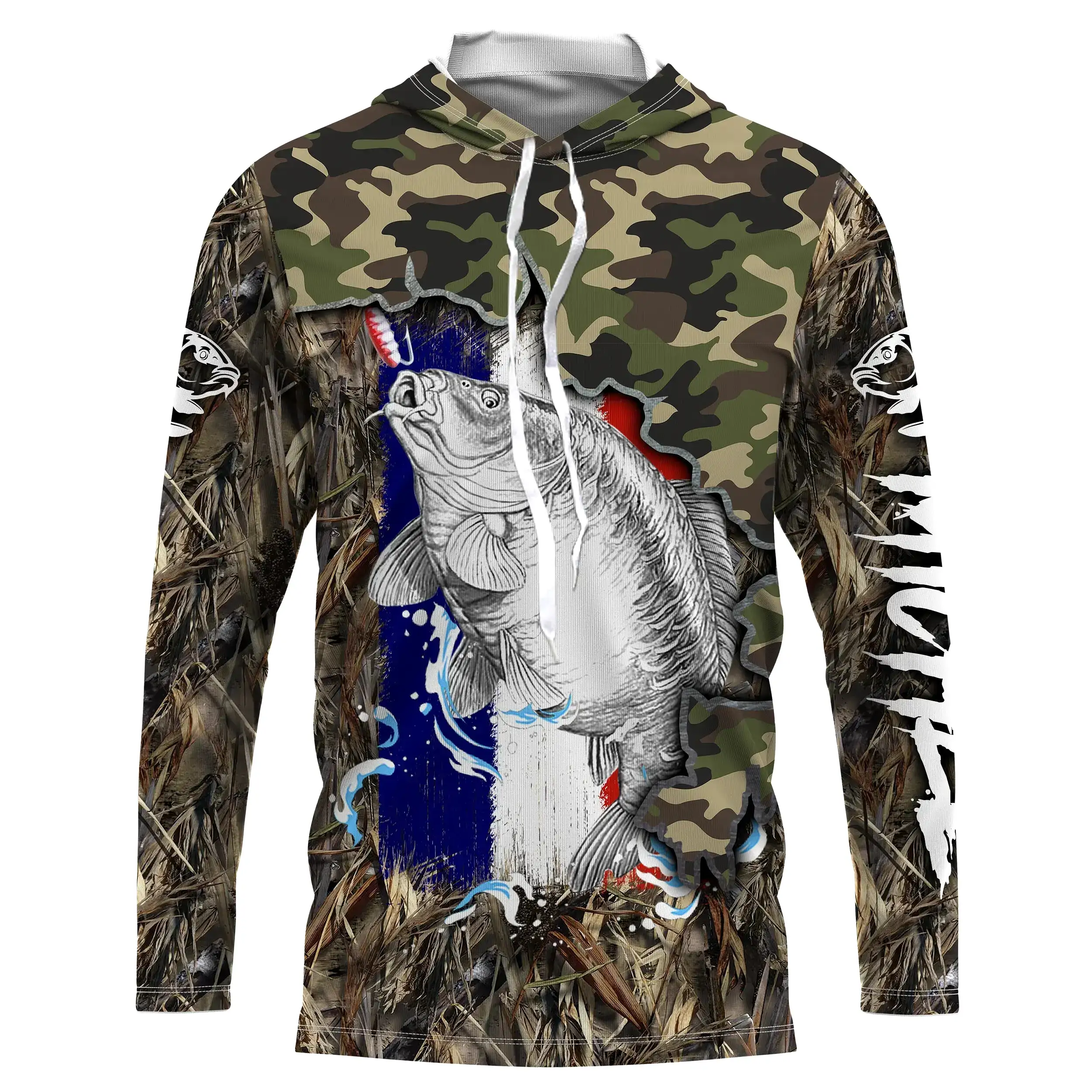 Sweat  Capuche Camouflage Pêcheur de Carpe - Confort Durable pour Toutes Saisons, Idéal pour les Amateurs de Pêche - CT19072214