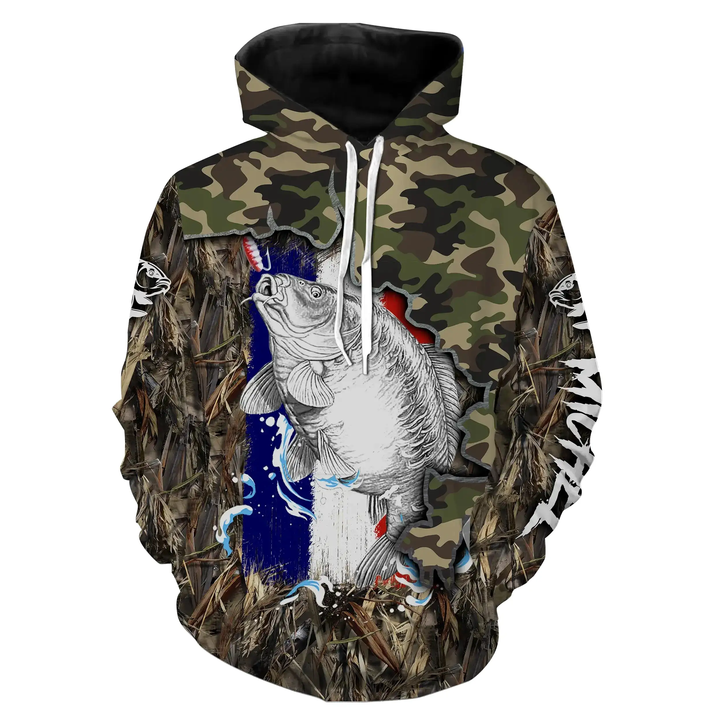 Sweat  Capuche Camouflage Pêcheur de Carpe - Confort Durable pour Toutes Saisons, Idéal pour les Amateurs de Pêche - CT19072214