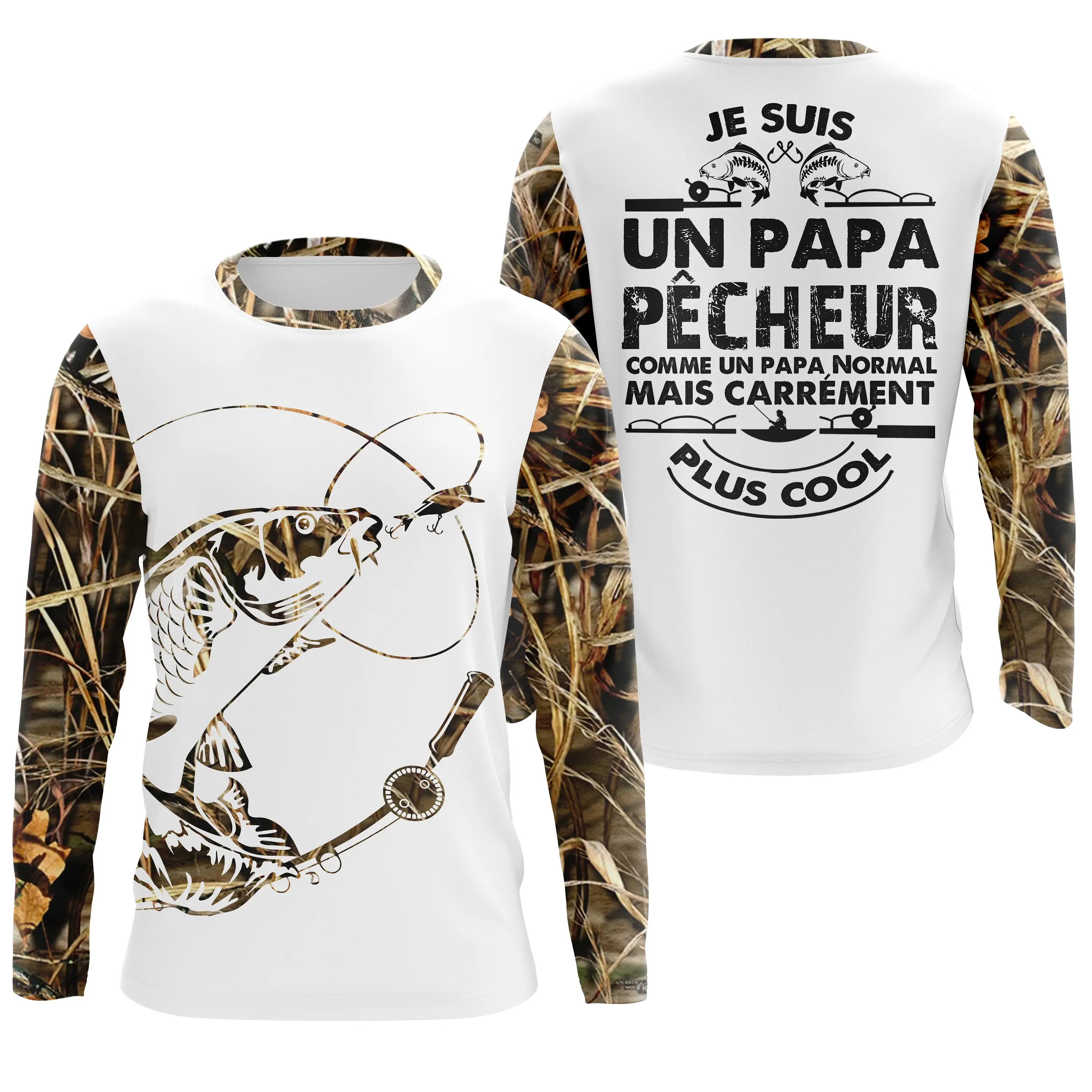 Sweat de Pêcheur 'Papa Cool' - Confort Respirant, Style Unique pour Pêche, Cadeau Idéal Toutes Saisons - CT16072030