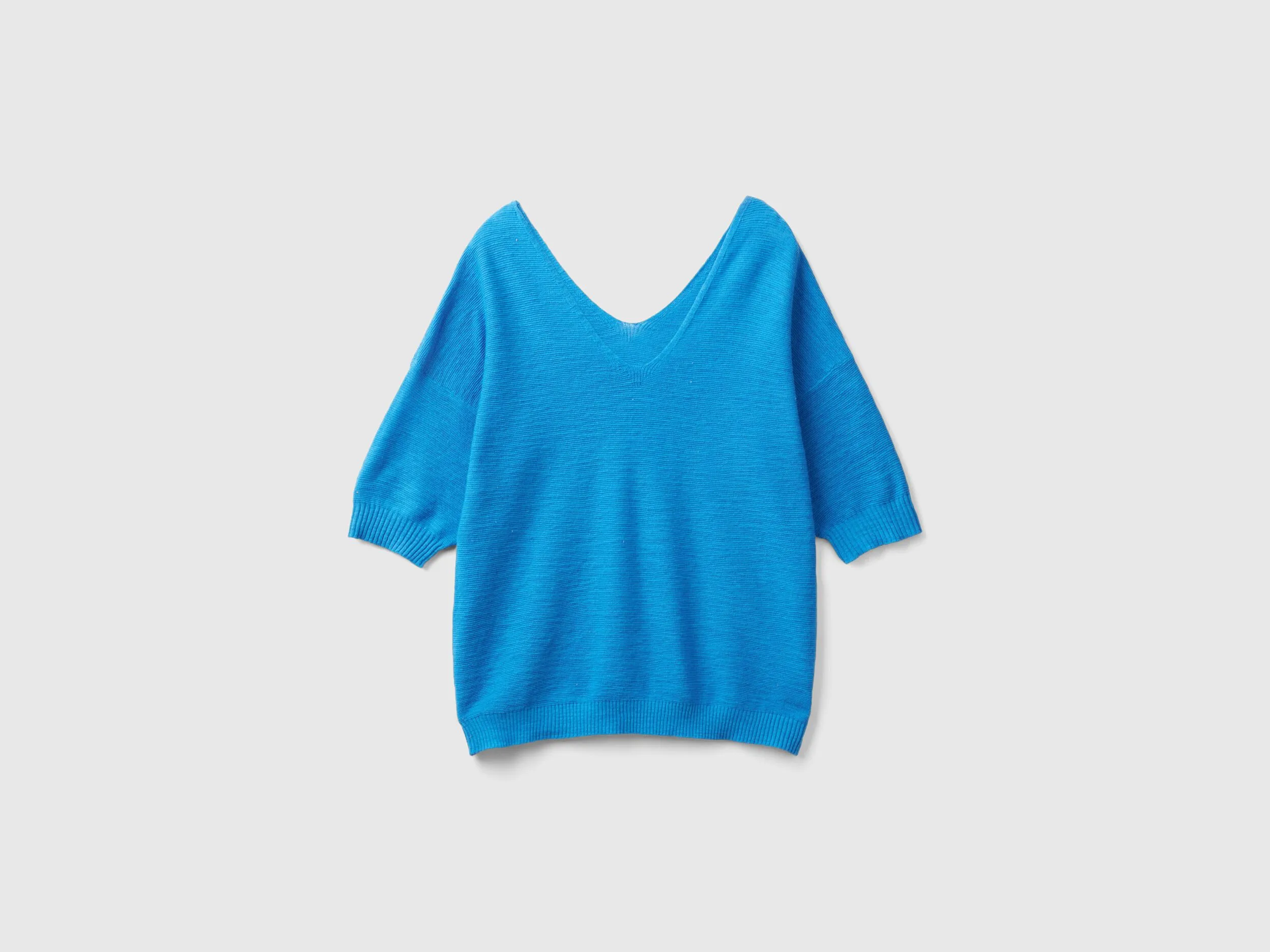 Sweater in linen and cotton blend - Blue | Benetton