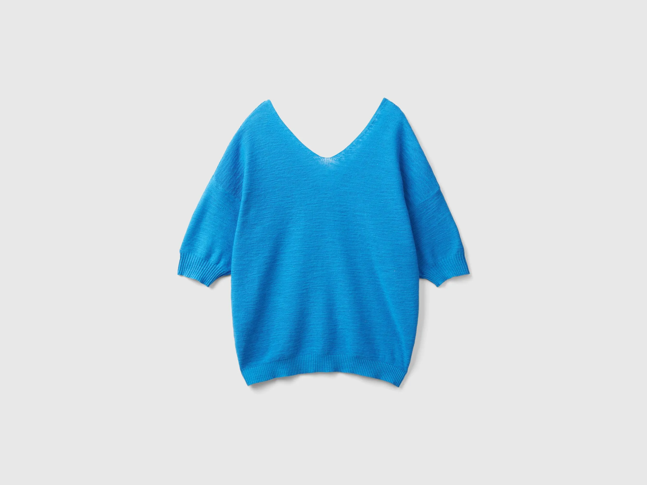 Sweater in linen and cotton blend - Blue | Benetton