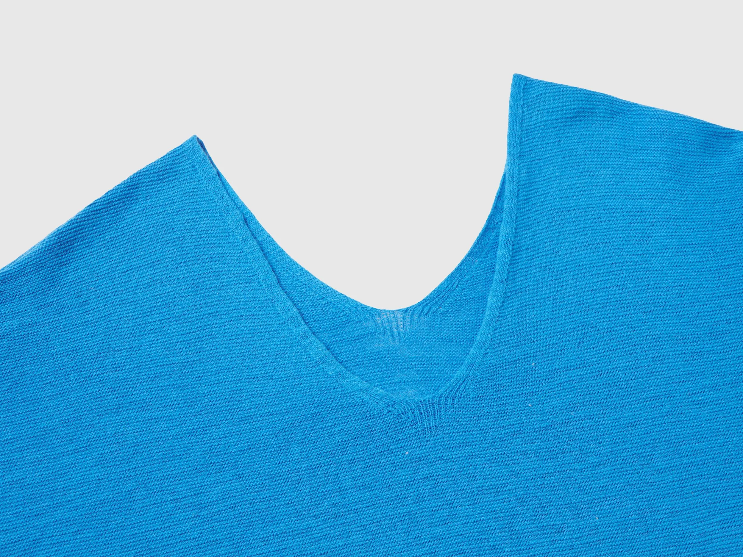 Sweater in linen and cotton blend - Blue | Benetton