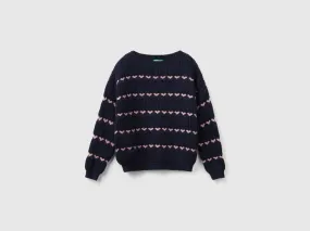 Sweater with heart inlay - Dark Blue | Benetton