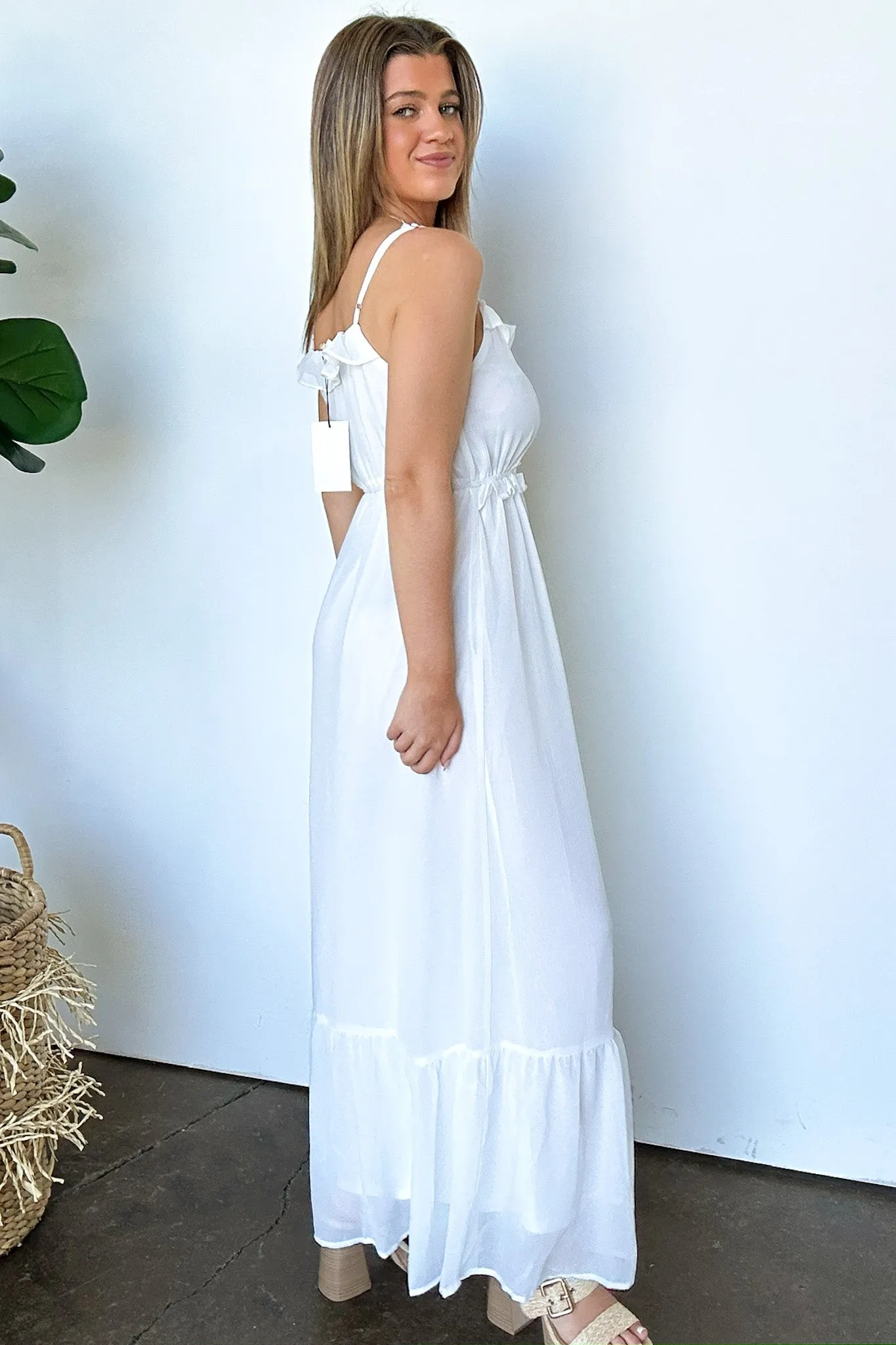 Sweetly Elevated Ruffle and Lace Detail Maxi Dress