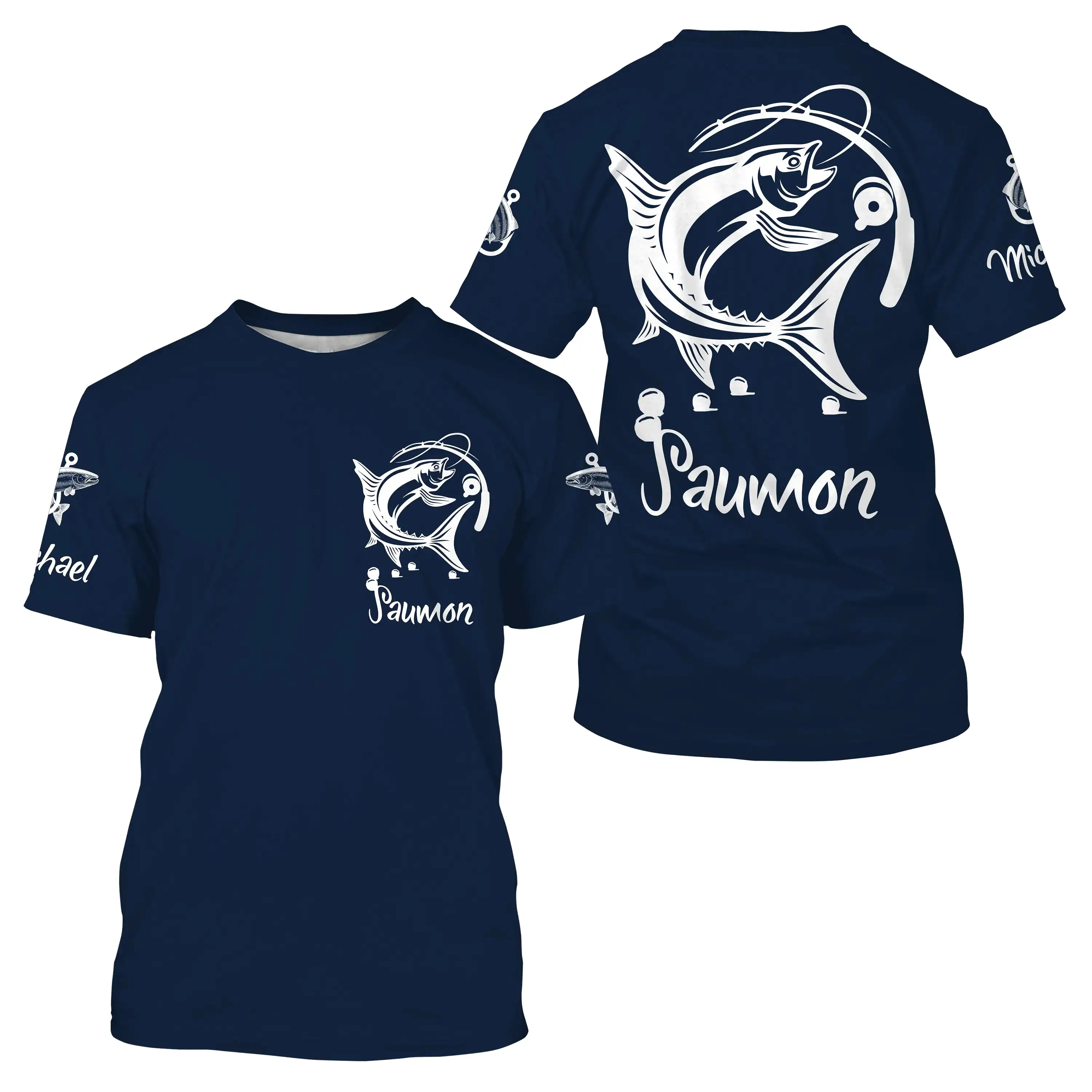 T-shirt Personnalisé Pêche Du Saumon, Cadeau Idéal Pêcheur, Vêtements Anti-UV Bleu Marine - CT21072217