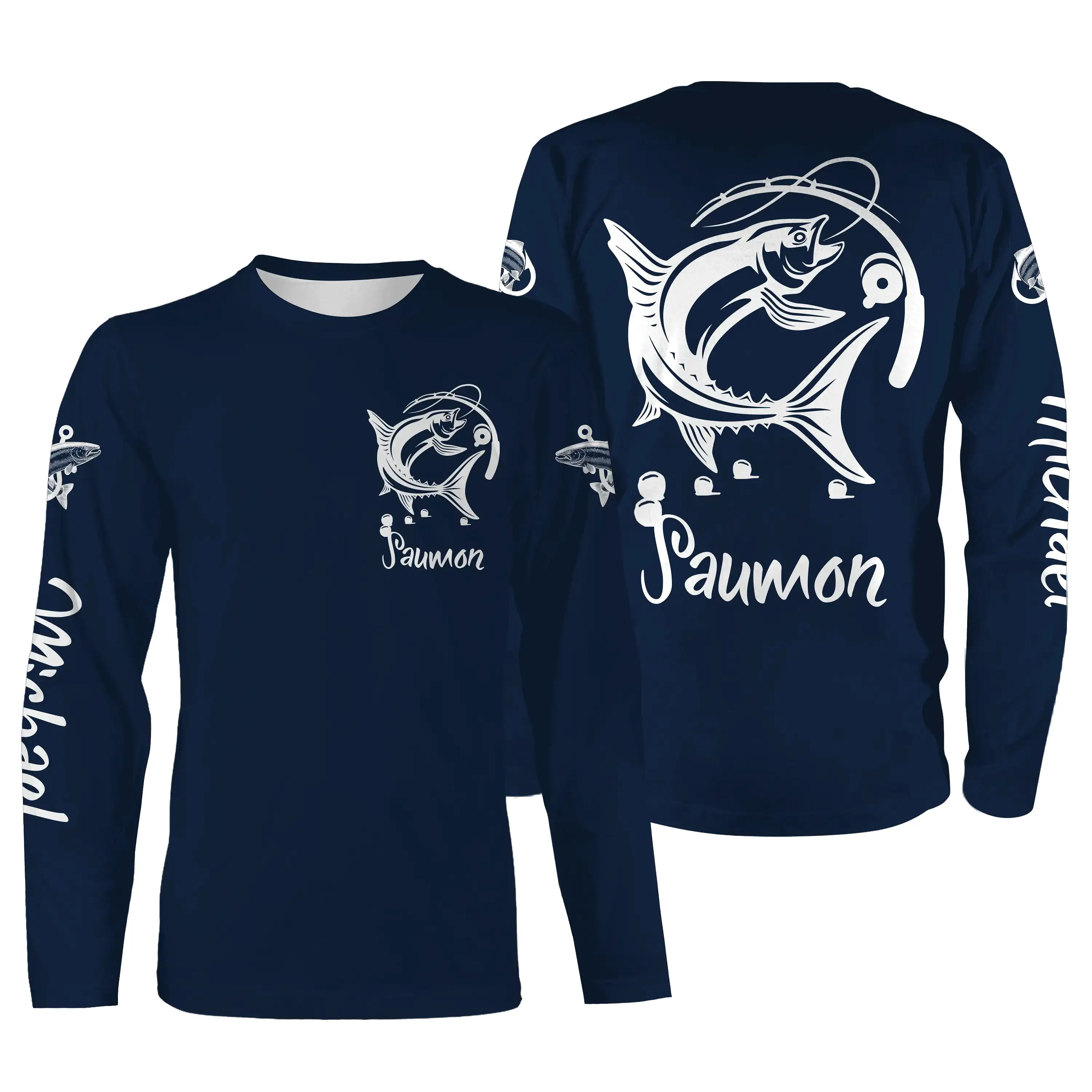 T-shirt Personnalisé Pêche Du Saumon, Cadeau Idéal Pêcheur, Vêtements Anti-UV Bleu Marine - CT21072217