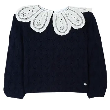 Tartine et Chocolat Navy Wool Jumper With Lace Collar: 8 Years (Brand New)