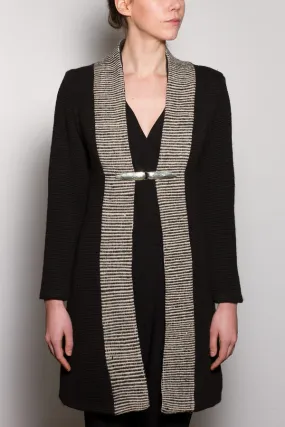 Textile Lapel Coat - Black/White