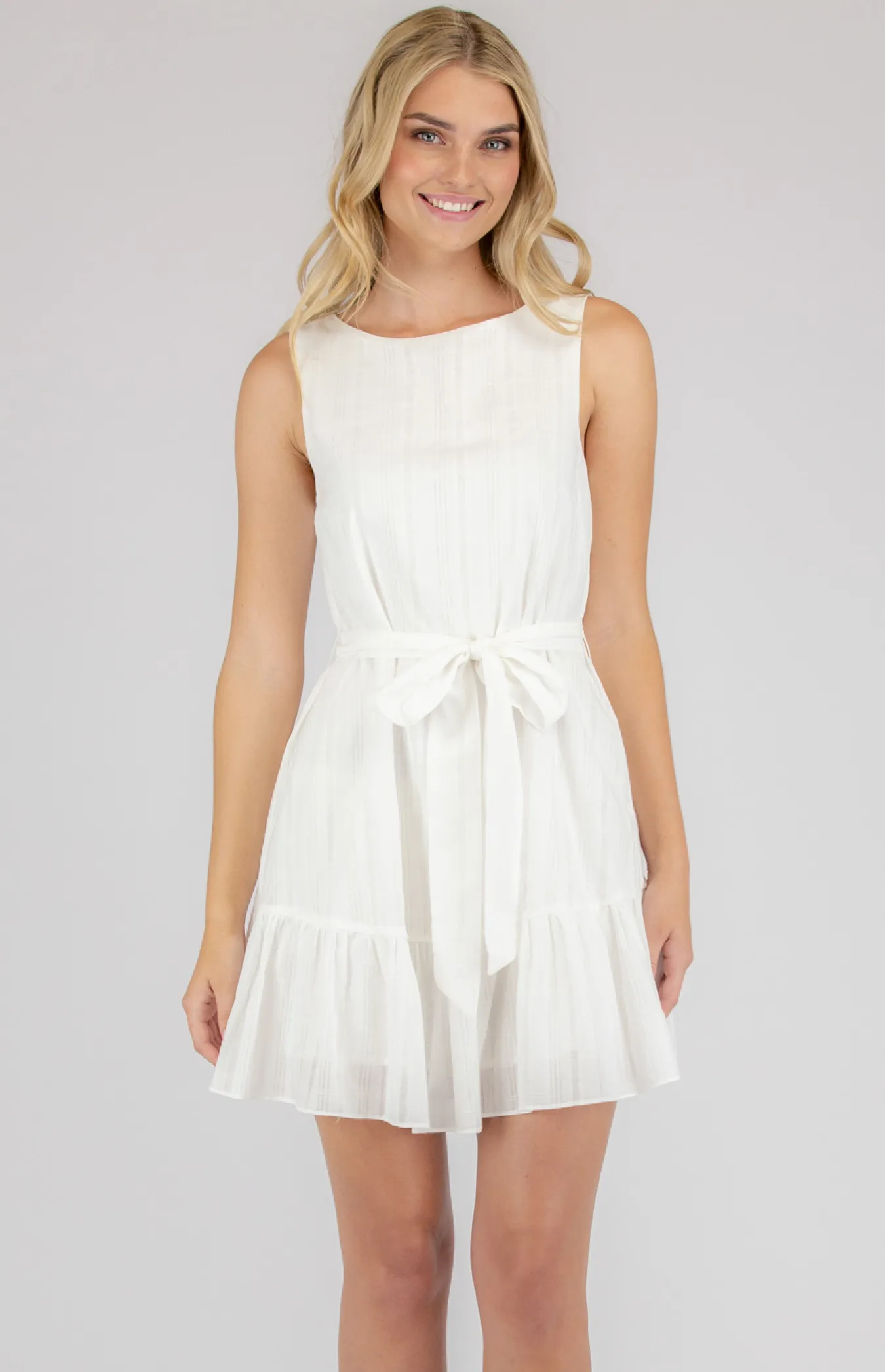 Textured Sleeveless Dress with Ruffle Hem (ADR1020B)