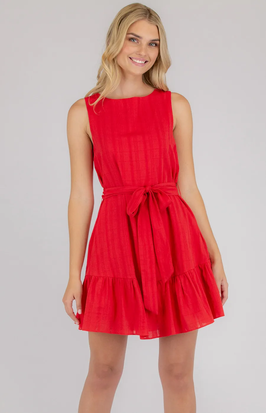 Textured Sleeveless Dress with Ruffle Hem (ADR1020B)