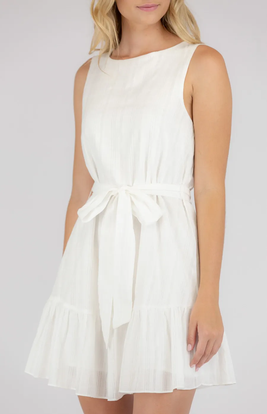 Textured Sleeveless Dress with Ruffle Hem (ADR1020B)