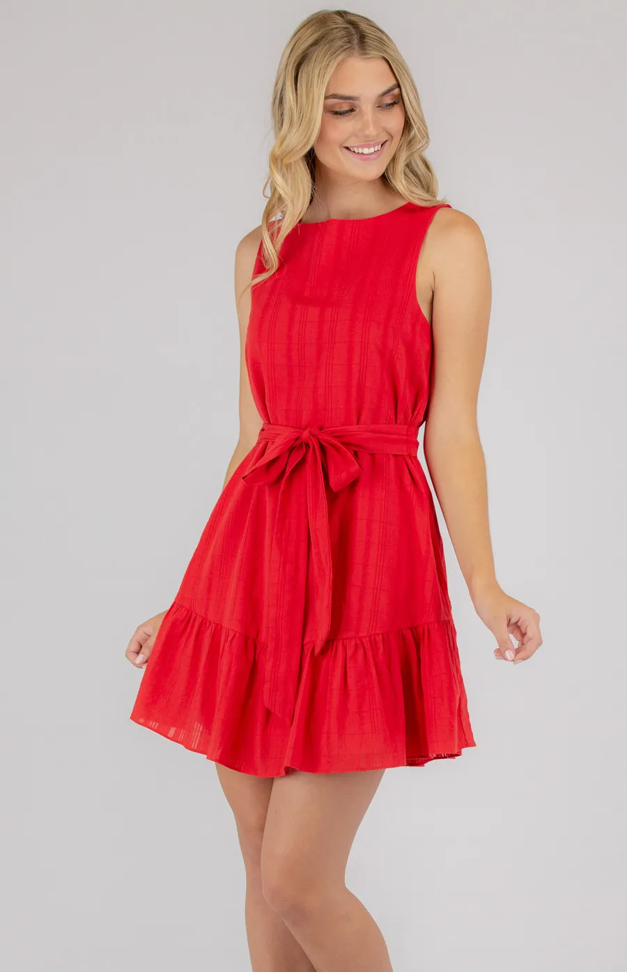 Textured Sleeveless Dress with Ruffle Hem (ADR1020B)