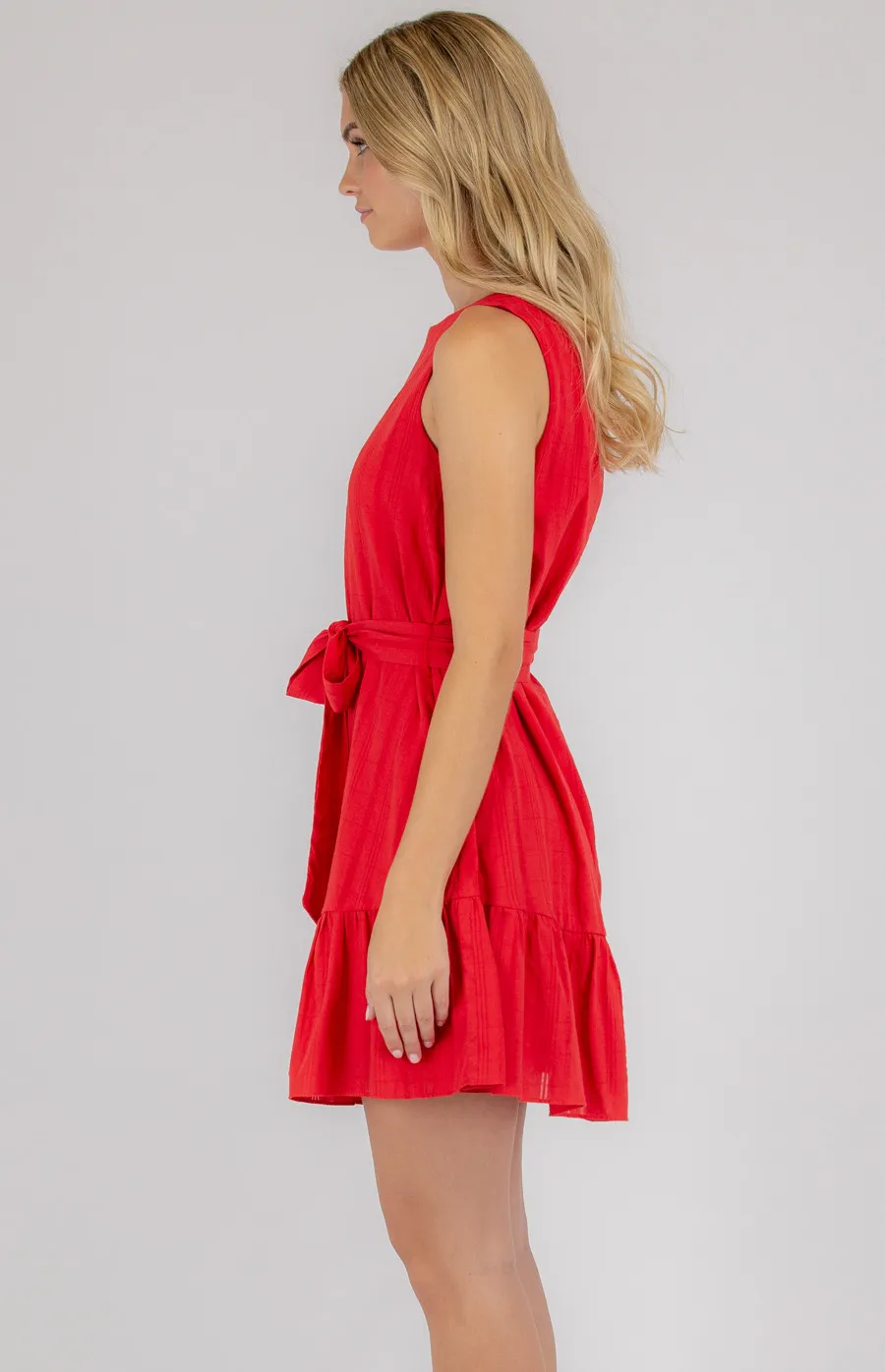 Textured Sleeveless Dress with Ruffle Hem (ADR1020B)