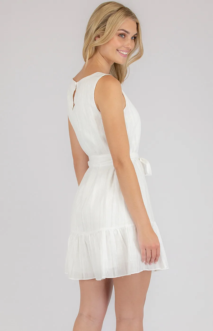 Textured Sleeveless Dress with Ruffle Hem (ADR1020B)