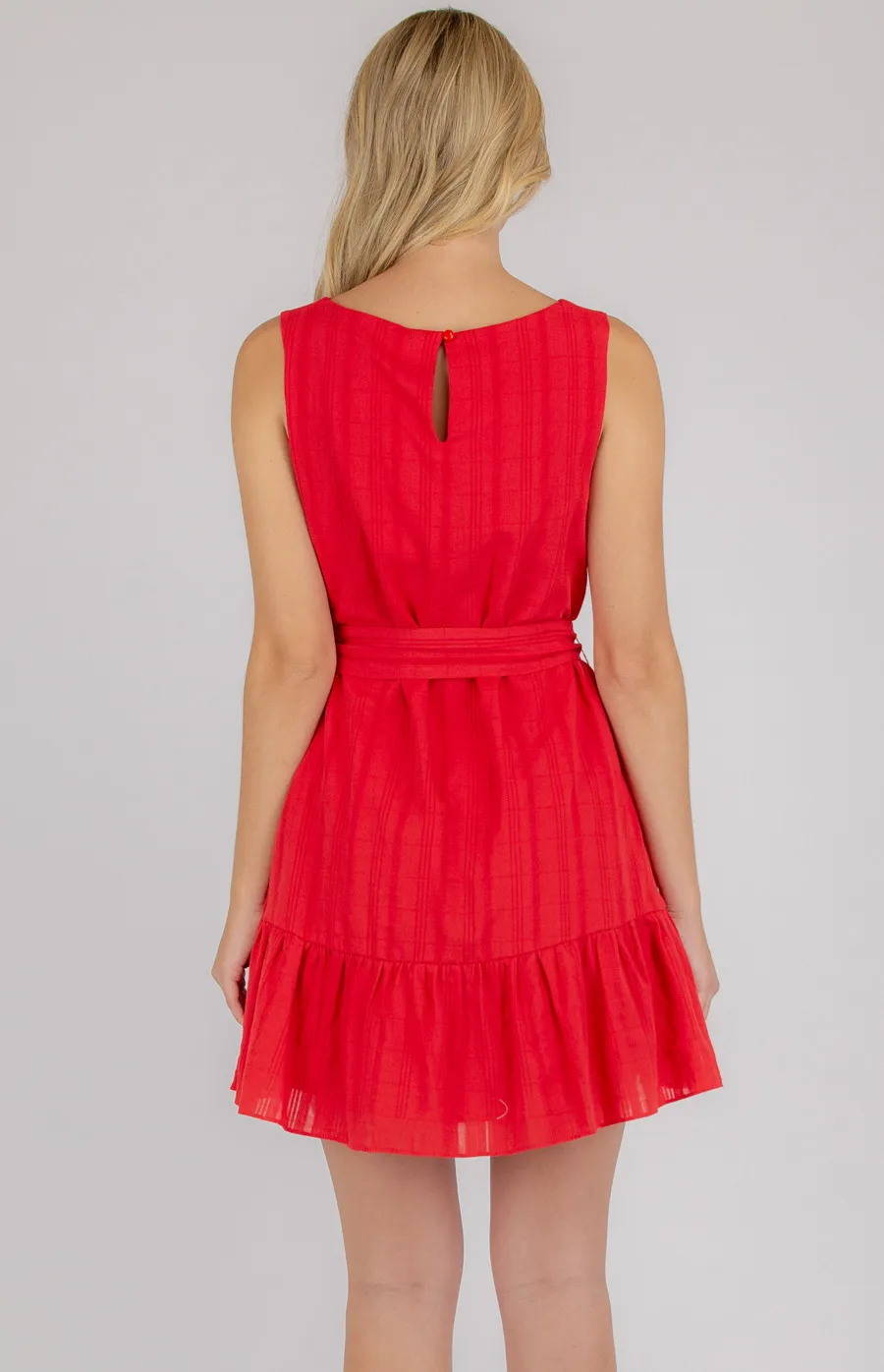 Textured Sleeveless Dress with Ruffle Hem (ADR1020B)