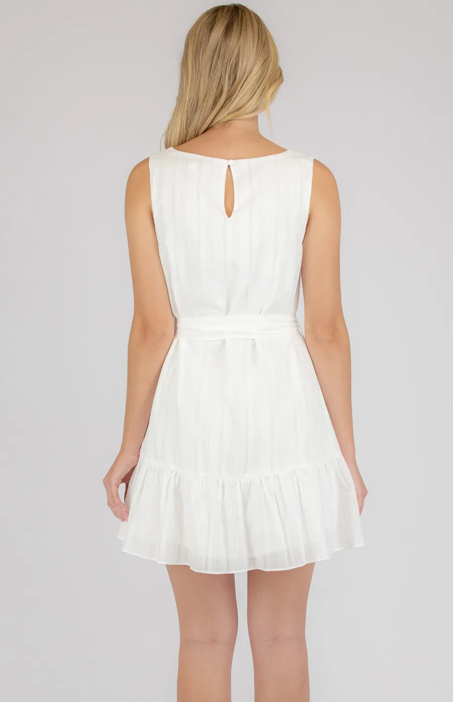 Textured Sleeveless Dress with Ruffle Hem (ADR1020B)