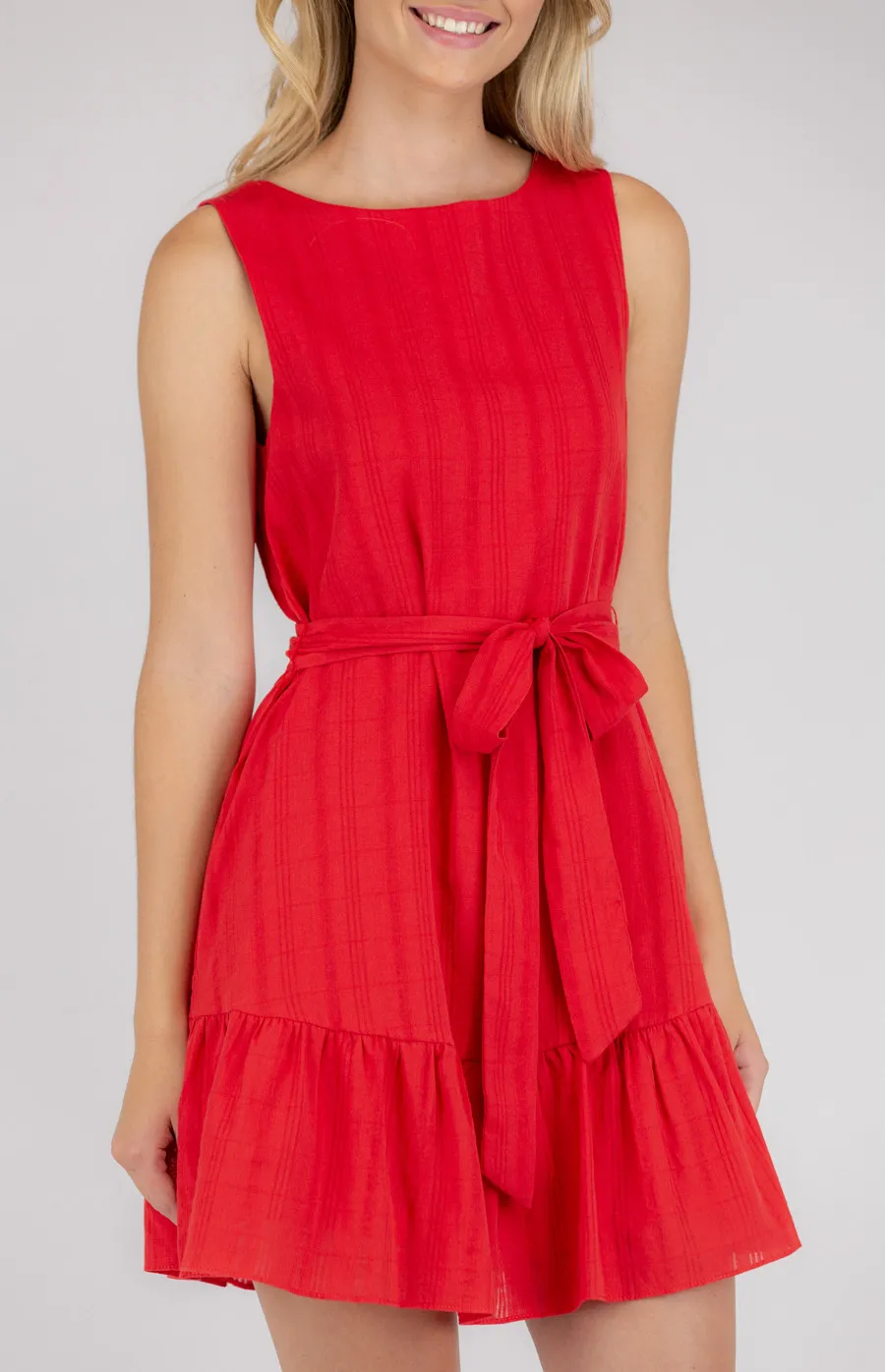 Textured Sleeveless Dress with Ruffle Hem (ADR1020B)