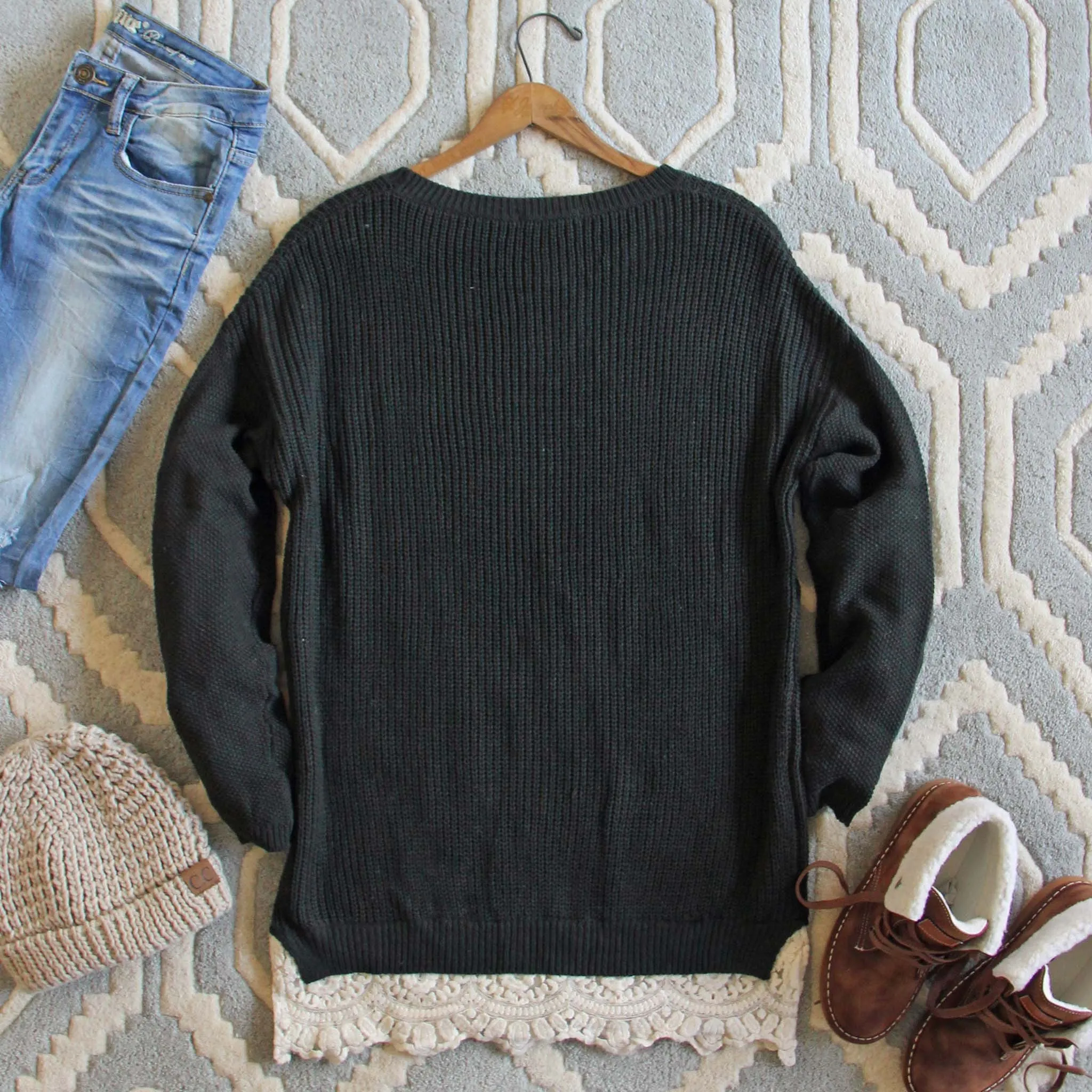 The Boyfriend Lace Sweater in Sage