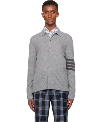 Thom Browne Gray Cashmere Jersey Stitch 4-Bar Cardigan