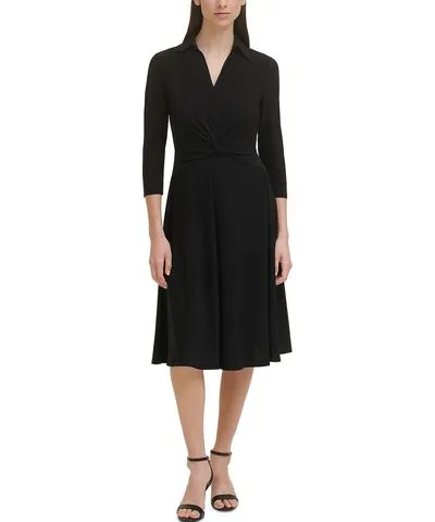 Tommy Hilfiger Womens Twist Front Calf Midi Dress