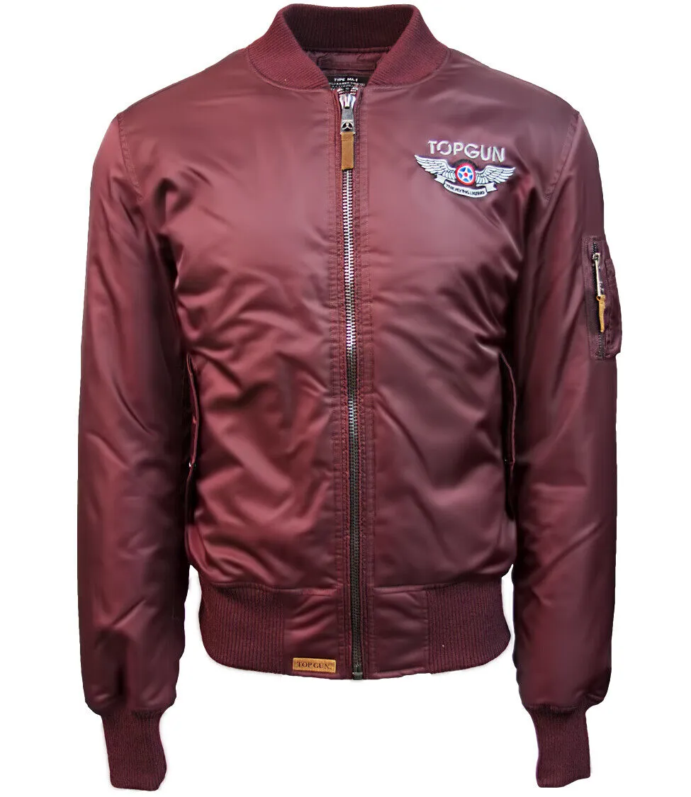 Top Gun Official MA-1 Men's Wings Bomber Jacket, Burgundy