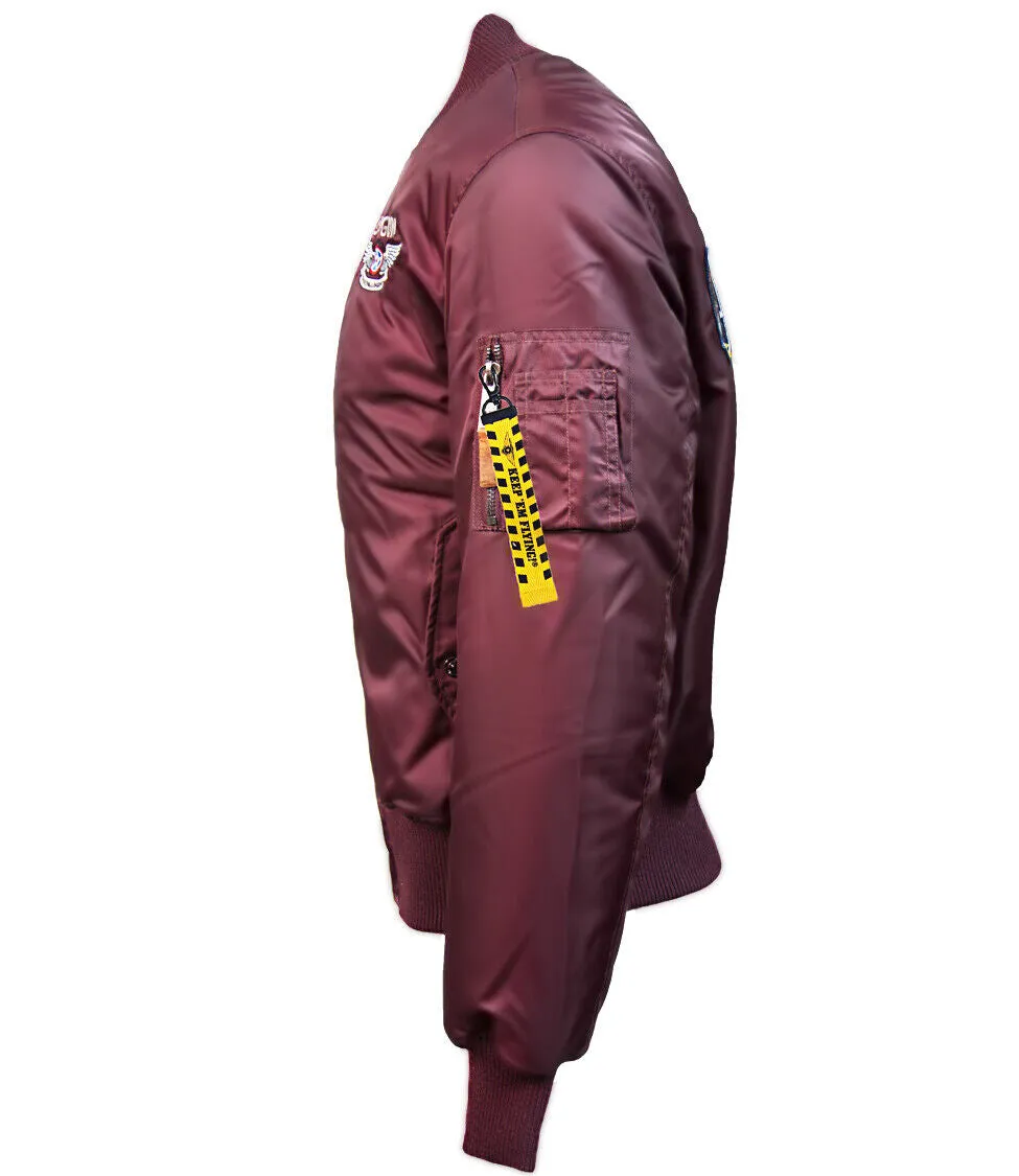 Top Gun Official MA-1 Men's Wings Bomber Jacket, Burgundy