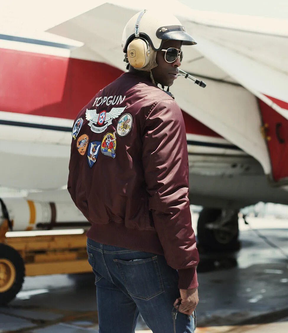 Top Gun Official MA-1 Men's Wings Bomber Jacket, Burgundy