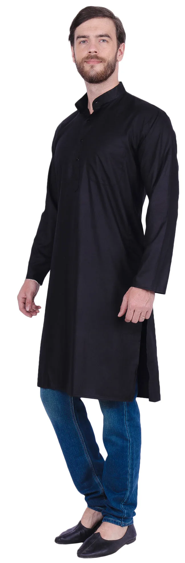 Traditional Men's Long Kurta India Clothes (Black)