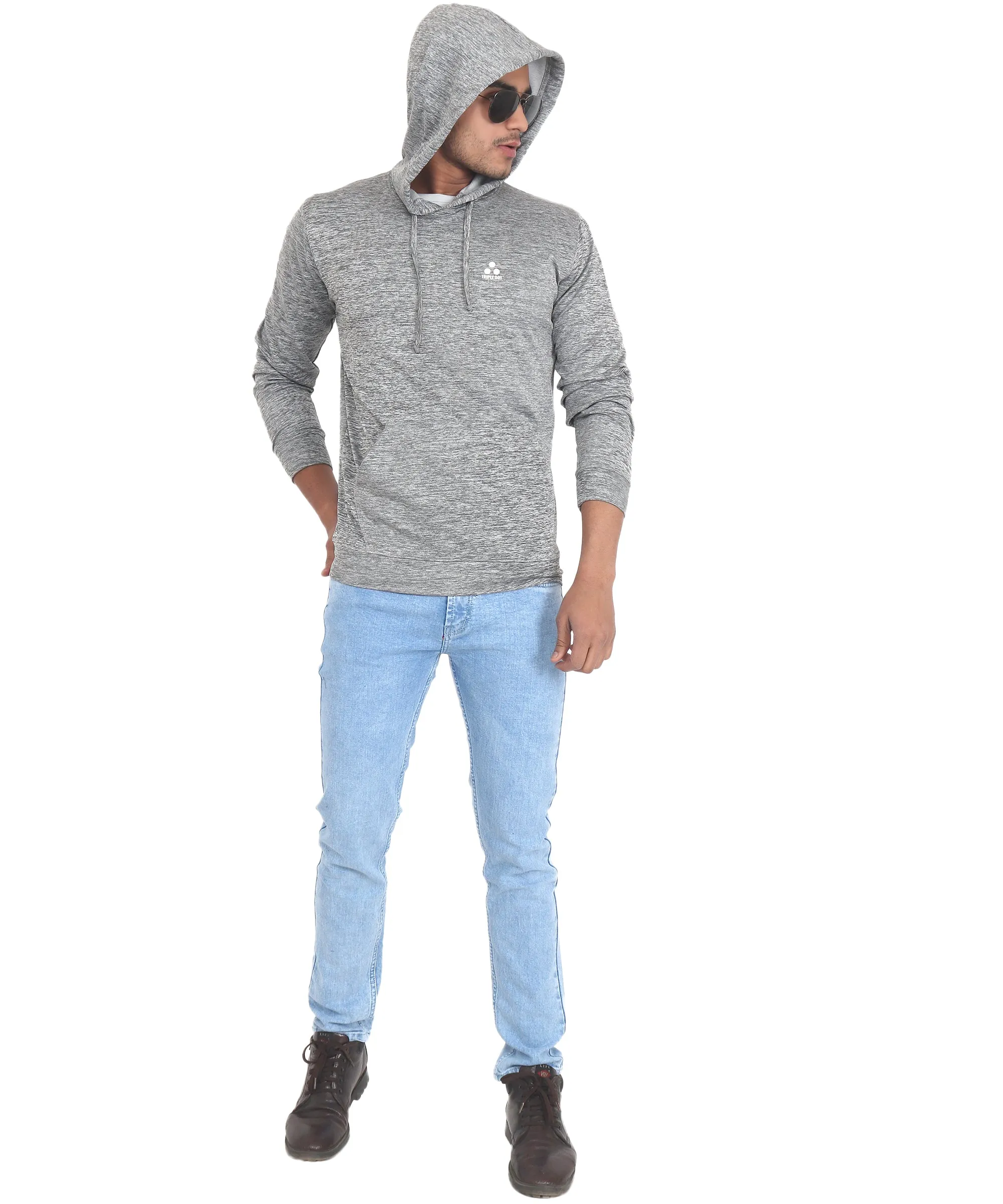 Triple Dot Clothing Grey Melange Mens Hooded Slub Sweatshirt