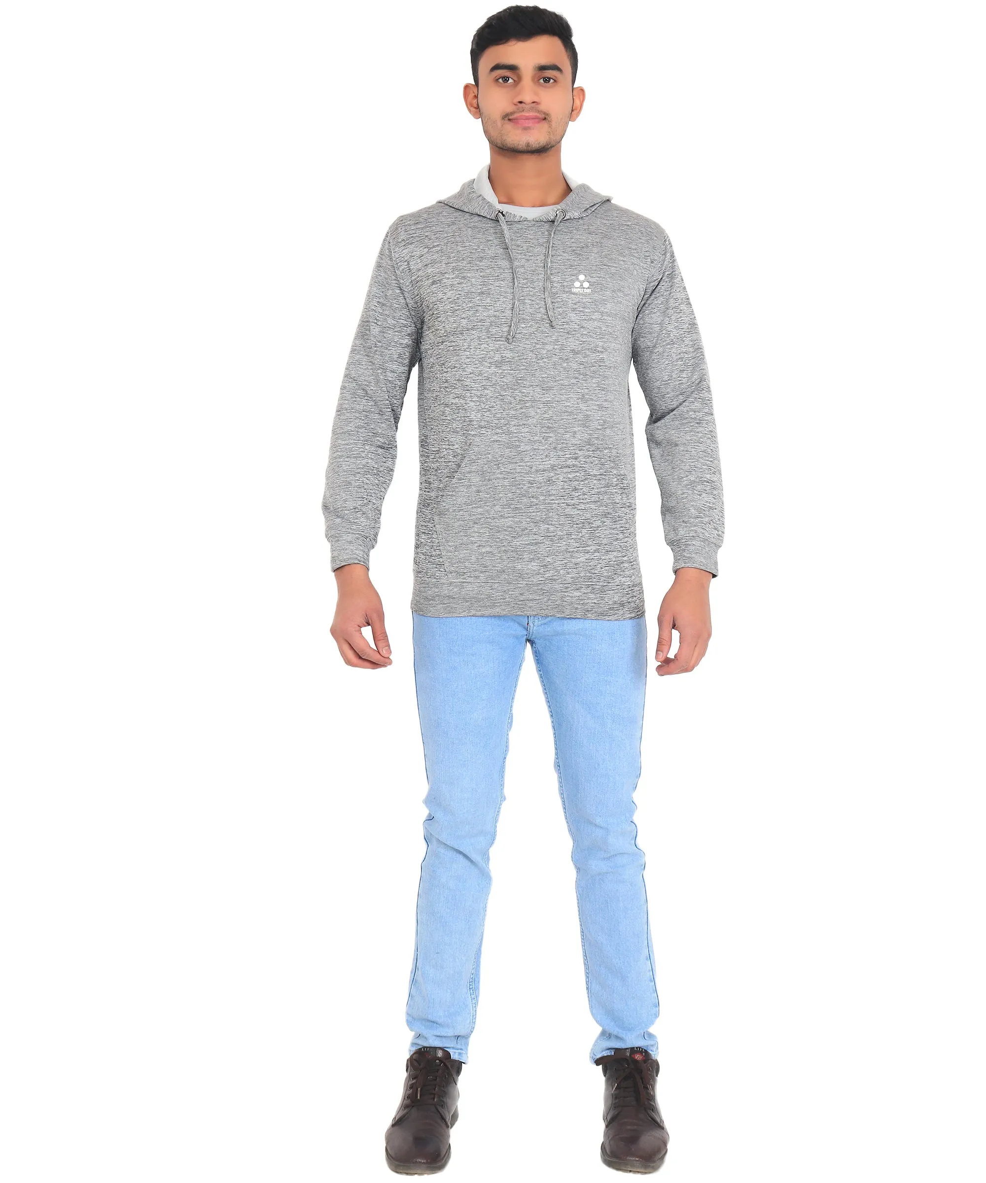 Triple Dot Clothing Grey Melange Mens Hooded Slub Sweatshirt