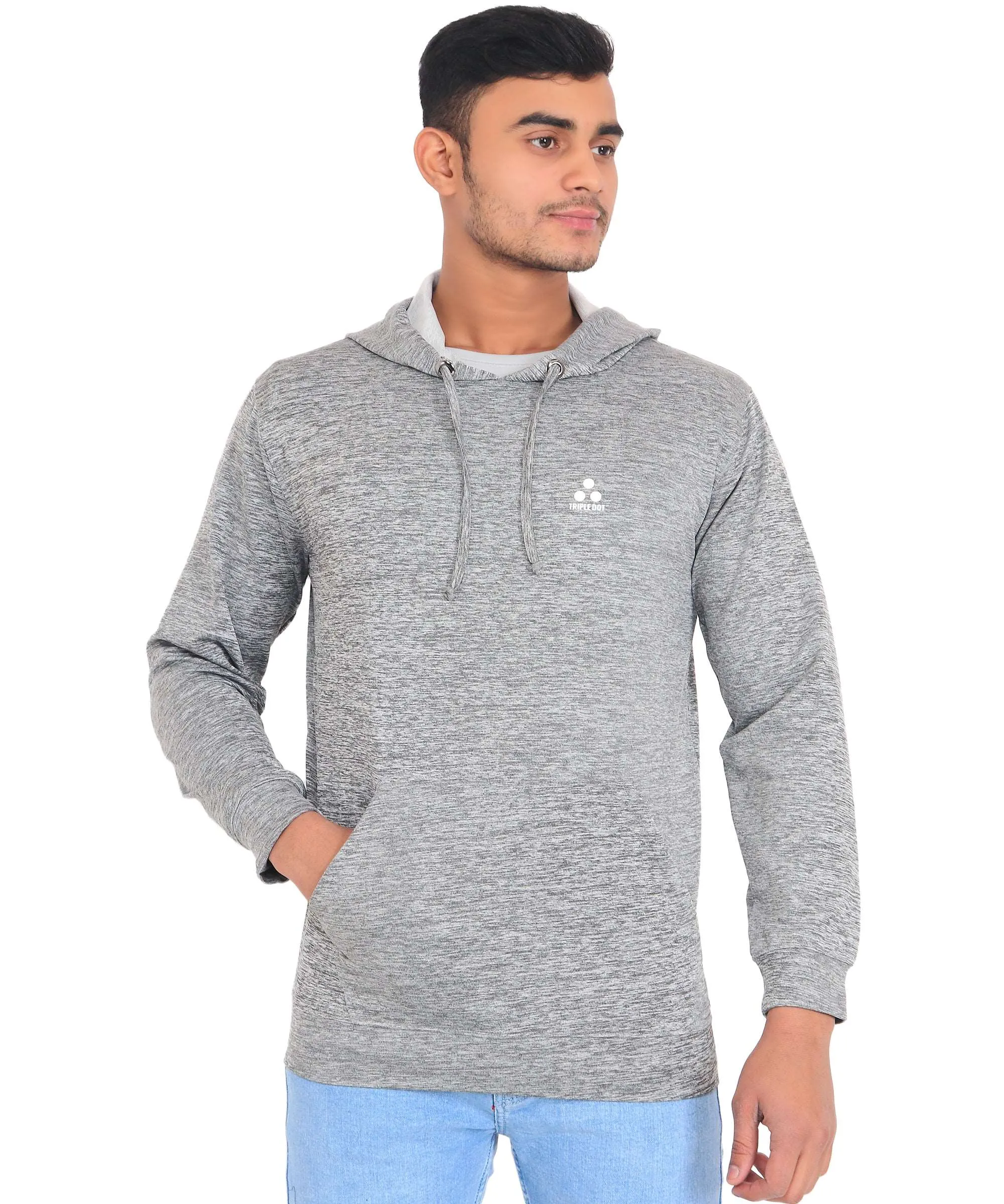 Triple Dot Clothing Grey Melange Mens Hooded Slub Sweatshirt