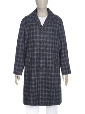 Universal Works Long Swing Coat upcycled check tweed charcoal P2509