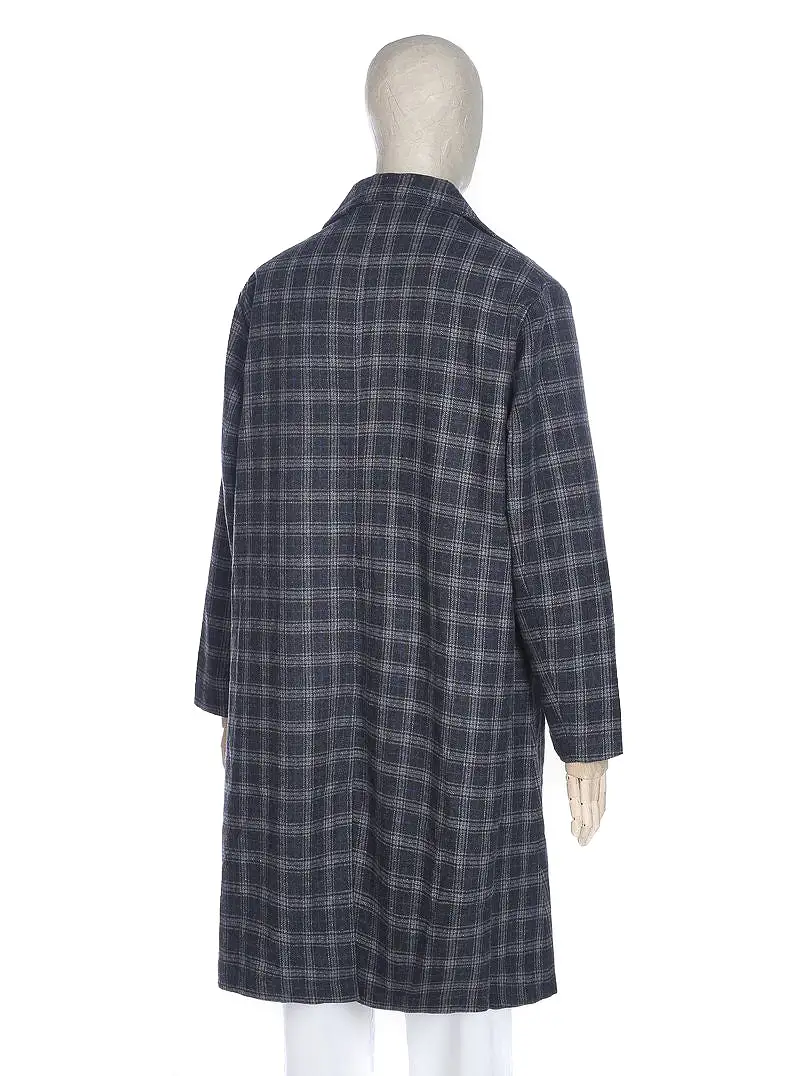 Universal Works Long Swing Coat upcycled check tweed charcoal P2509